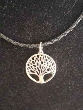 Srerling Silver Tree of Life Pendant Necklace in Black Cord